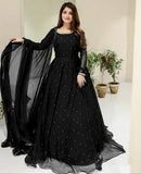 Elegant Black Chiffon Patch Work Maxi Suit - 3 Piece Set