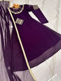 Elegant Purple Chiffon Embroidered Maxi with Trouser & Dupatta