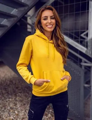 Stylish Women's Fleece Printed Pullover Hoodie in Yellow