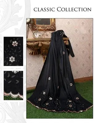 Elegant Black Swiss Lawn Stitched Dupatta with Patch Work Design