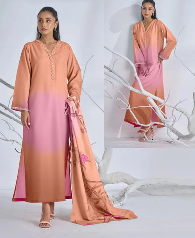 Elegant Orange Lawn Printed 3-Piece Women's Suit Set