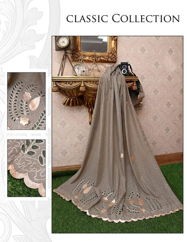 Elegant Grey Swiss Lawn Dupatta with Patch Work Design