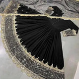 Elegant Black Chiffon Sequins Maxi Dress with Trouser & Dupatta