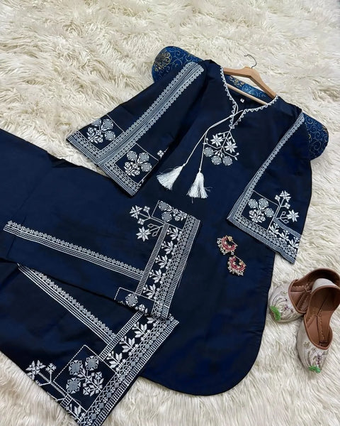 Embroidered Cotton 2 Piece Women's Stitched Shirt and Trouser Set