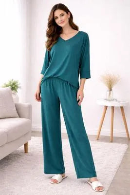 Cozy Green Cotton Jersey 2 Pcs Women's Night Suit