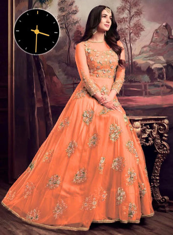 Embroidered Organza Maxi and Trouser Set for Women - Peach