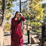 Elegant Maroon Velvet Maxi Dress with Turtle Neck Design