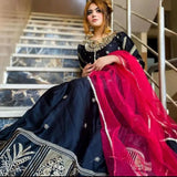 Elegant Black Shamoz Silk Maxi with Trouser & Dupatta Set