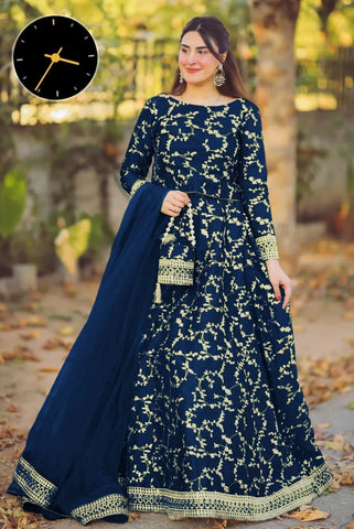 Elegant Blue Shamoz Silk Embroidered Lehenga Choli Set