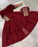 Elegant Maroon Chiffon Embroidered Maxi & Trouser Set for Women