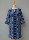 Stylish Medium Blue Linen Block Printed Women's Shirt