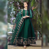 Elegant Green Chiffon Embroidered 3 Piece Women's Frock Set