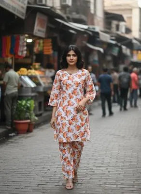 Multicolor Cotton Printed 2 Piece Women's Dress Set