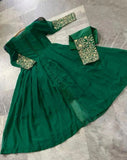 Elegant Green Chiffon Embroidered Maxi & Trouser Set for Women