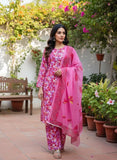 Elegant Pink Cotton 3 Piece Stitched Women's Dress Set