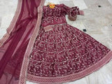 Elegant Maroon Shamoz Silk Embroidered Lehenga Choli Set