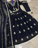 Elegant Black Chiffon Embroidered 3-Piece Maxi Suit for Women