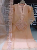 Elegant Peach Organza Embroidered 3 Piece Women's Suit