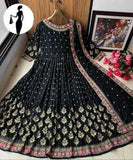 Elegant Black Shamoz Silk Embroidered Maxi Suit for Women