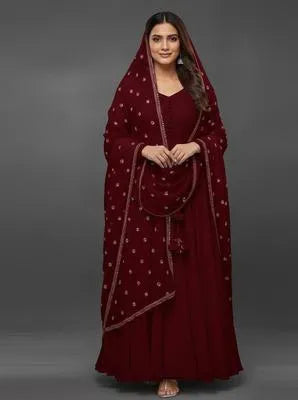 Elegant Maroon Crinkle Chiffon 3 Piece Maxi Suit Set