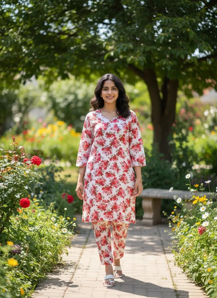 Multicolor Cotton Printed 2 Piece Replica Women Dress Set