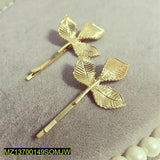 Golden Three-Dimensional Leaf Hairpins - 2-Piece Set, 6x2cm