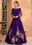 Elegant Women's Silk Embroidered Maxi Dress - Purple