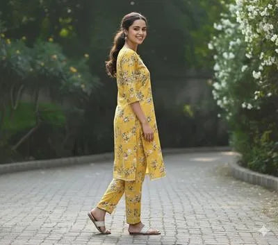 Stylish Women's Printed Crystal Wool Shirt & Trouser Set