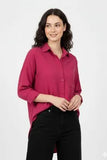 Elegant Silk Plain Button Down Shirt for Women in Maroon
