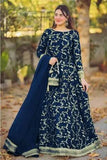 Elegant Blue Shamoz Silk Embroidered 4-Piece Maxi Set