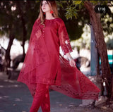Elegant Maroon Embroidered 3 Piece Stitched Organza Suit for Women