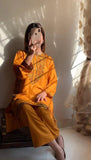 Stylish Mustard Linen Embroidered Shirt and Trouser Set for Women