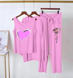 Pink Jersey Printed 3 Piece Women's Sleep Wear Set