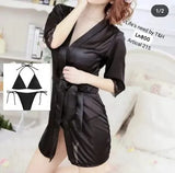 Elegant Black Silk Nightgown Set with Shorts - 3 Pieces