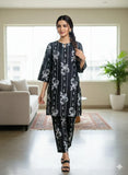 Stitched Linen Block Printed Women's 2 Piece Set - Black