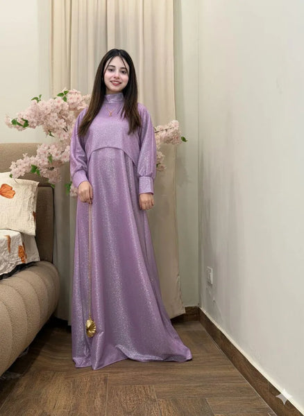 Elegant Purple Diamond Applique Maxi & Shirt Set for Women