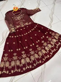 Maroon Embroidered Flared Lehenga Set in Shamoz Silk - 2 Pcs