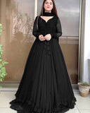 Elegant Black Chiffon 3-Piece Maxi Dress with Trouser & Dupatta