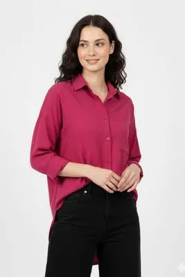 Elegant Pink Silk Button Down Shirt for Women - Medium & Large