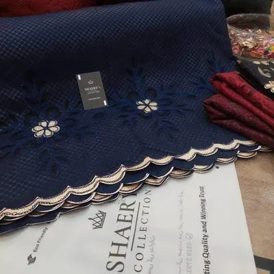 Elegant Blue Stitched Dupatta in Swiss Lawn with Patch Work