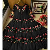 Elegant Black Embroidered Chiffon Maxi Dress for Women