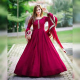 Elegant Maroon Chiffon Embroidered 3-Piece Women's Frock Set
