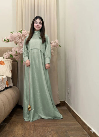 Elegant Green Diamond Applique Maxi Dress Set for Women