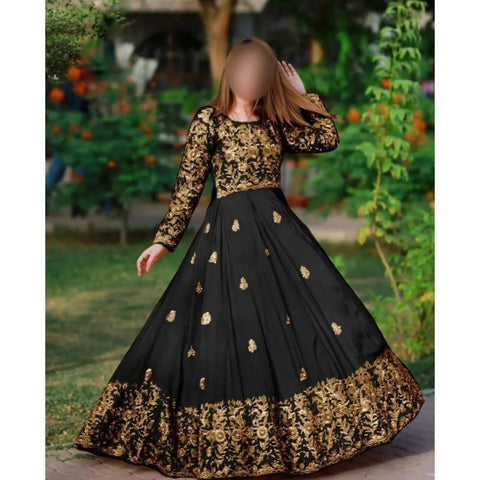 Elegant Black Shamoz Silk Embroidered Maxi & Trouser Set