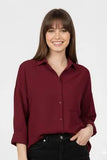 Elegant Maroon Silk Button Down Shirt for Women