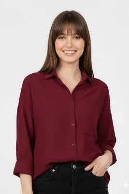 Elegant Maroon Silk Button Down Shirt for Women