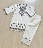Elegant Women's Linen Embroidered Shirt & Trouser Set - 2 Pcs