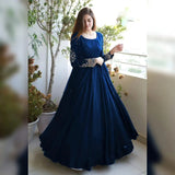 Elegant Blue Shamoz Silk 3 Piece Gown Suit for Women