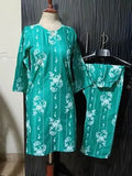 Stylish 2 Piece Women's Linen Block Printed Shirt & Trouser Set