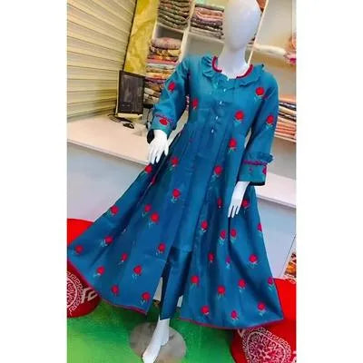 Stunning Blue Silk 3 Piece Women's Stitched Suit - Embroidered Design